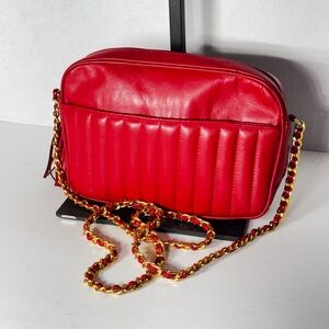 Vintage classic Giani Bernini Genuine Red Leather Quilted Purse Bag Chain Strap